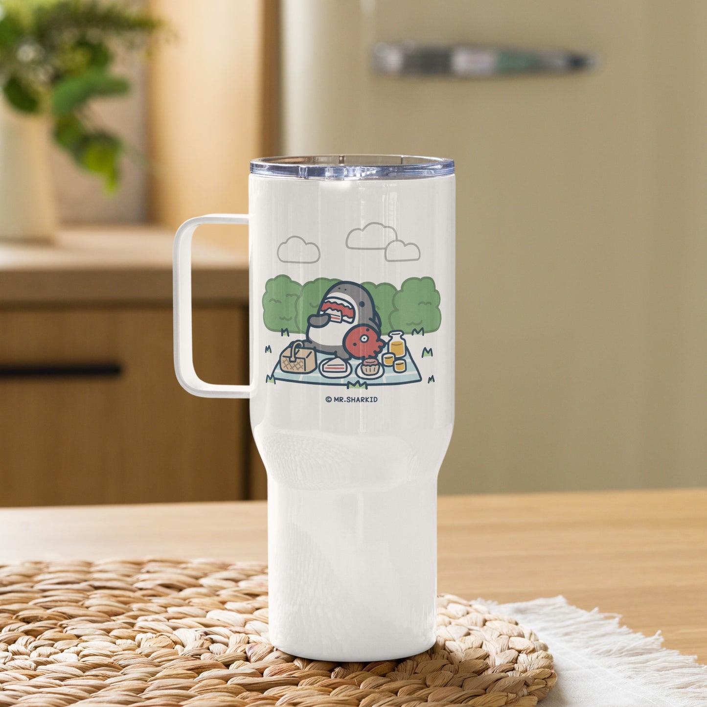 Picnic - Travel Mug with a Handle, Mr.Shark (Printful)